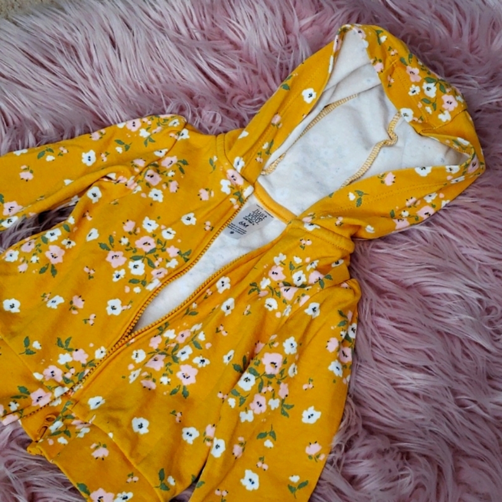 Carters 6 month yellow zipper jacket with white and pink flowers